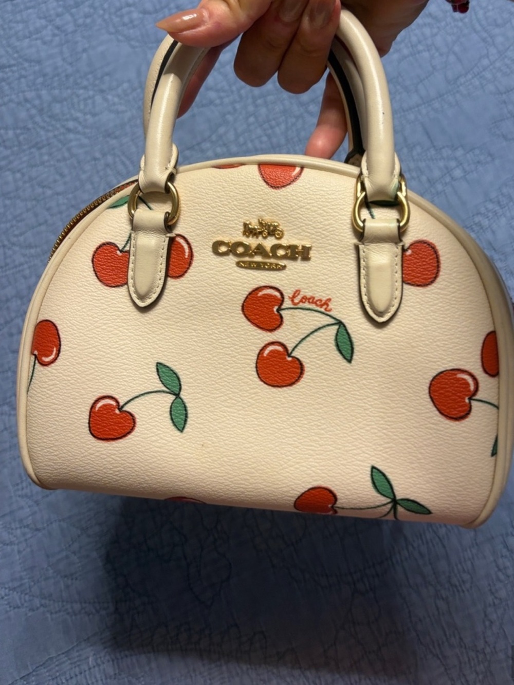 Coach Cream Mini Dome Satchel with Red Cherry Print